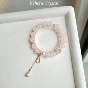 *Instocks* Cordelia Twin - Sakura Rhodonite, Rose Quartz & Freshwater Pearl with Sparkly Pink Clover Crystal Bracelet (Elastic)