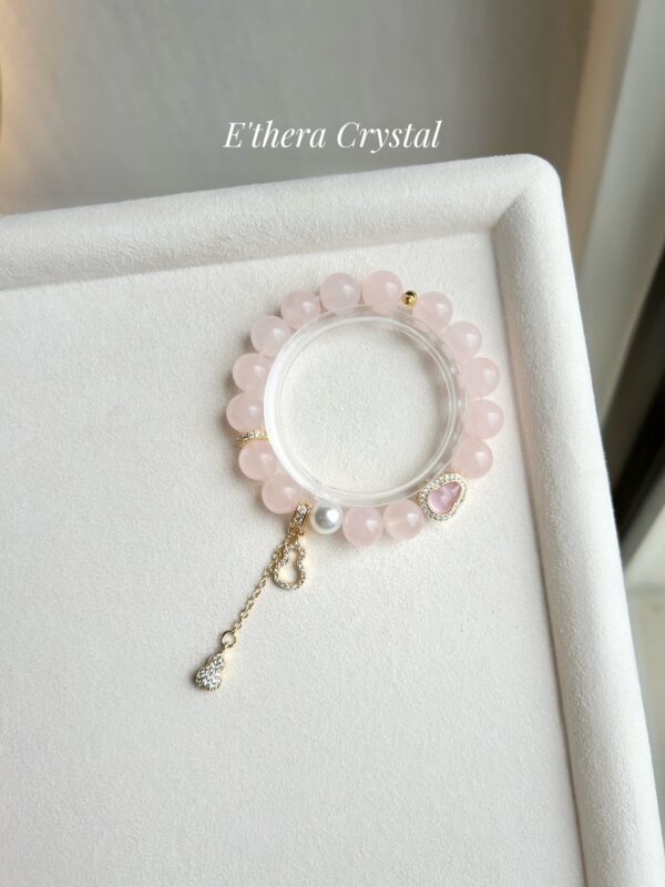 *Instocks* Cordelia Twin - Sakura Rhodonite, Rose Quartz & Freshwater Pearl with Sparkly Pink Clover Crystal Bracelet (Elastic)